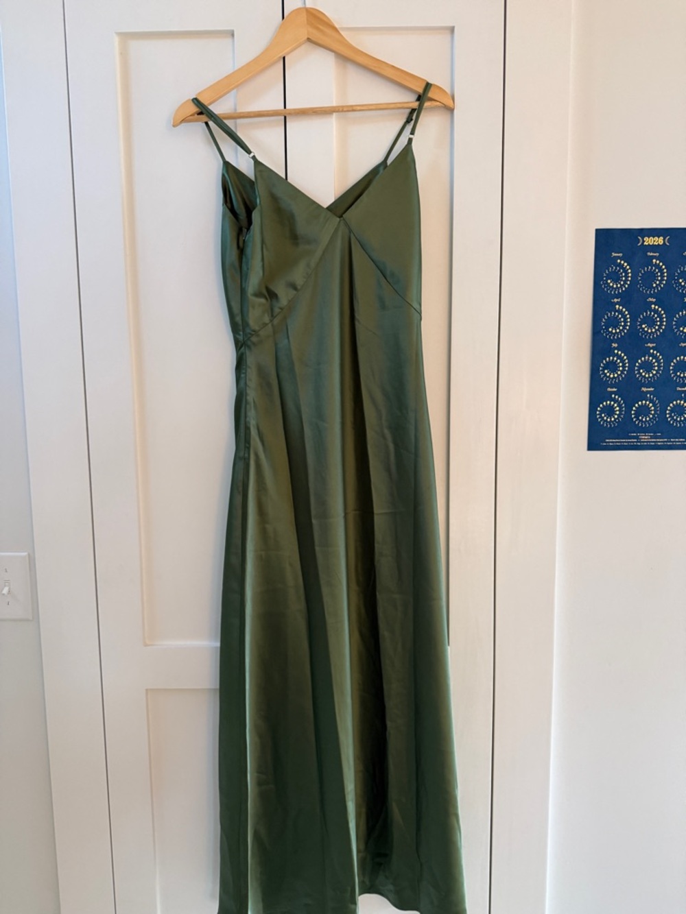 Satin Slip Maxi Dress in Olive Green - Picture 4 of 5